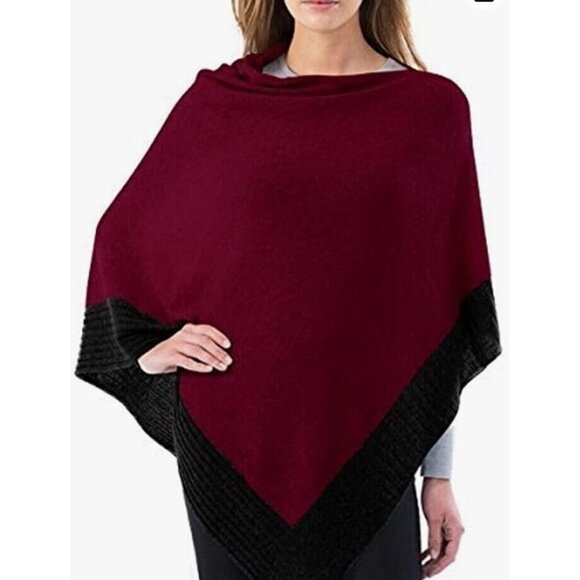 CELESTE Womens Poncho Shawl One-size Gray Burgundy Black Wool Cashmere Blend - Picture 1 of 6
